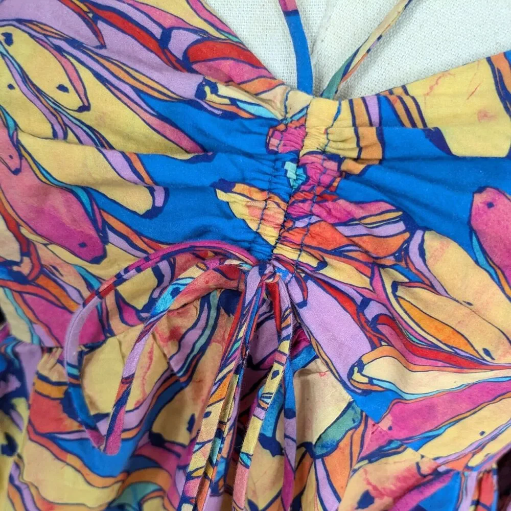 Farm Rio Top S Multicolor Floral Long Sleeve Puff Blouse Tropical Anthropologie